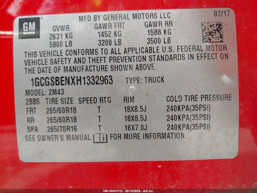 1GCGSBENXH1332963 2017 CHEVROLET COLORADO photo no. 9