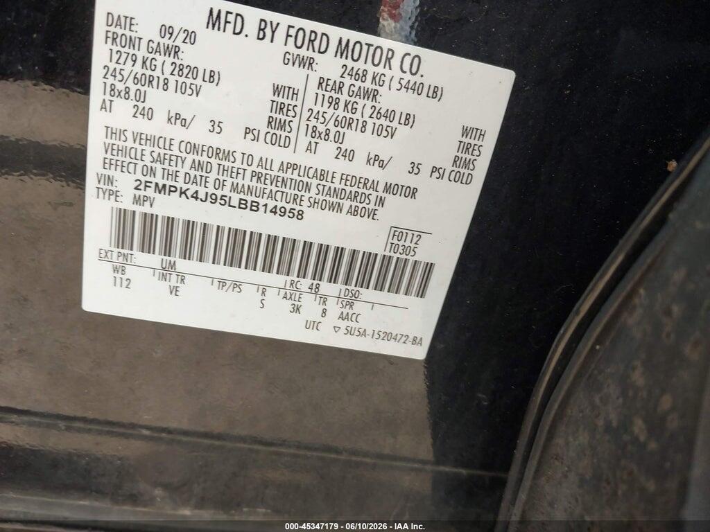 2FMPK4J95LBB14958 2020 FORD EDGE photo no. 9
