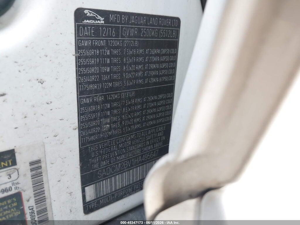 SADCM2BV1HA495647 2017 JAGUAR F-PACE photo no. 9