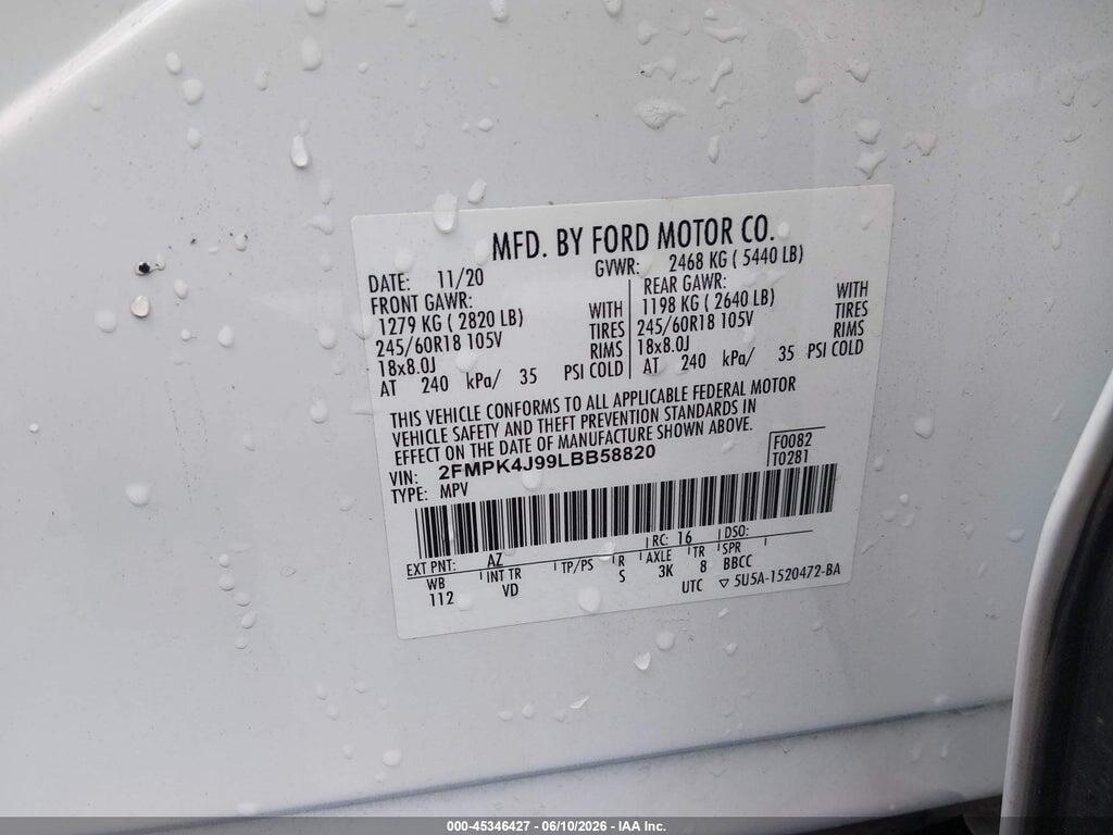 2FMPK4J99LBB58820 2020 FORD EDGE photo no. 9