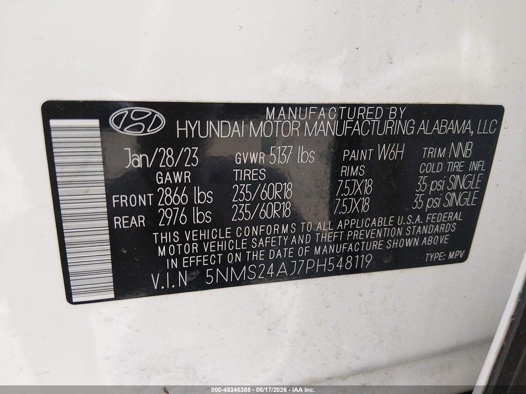 5NMS24AJ7PH548119 2023 HYUNDAI SANTA FE photo no. 9