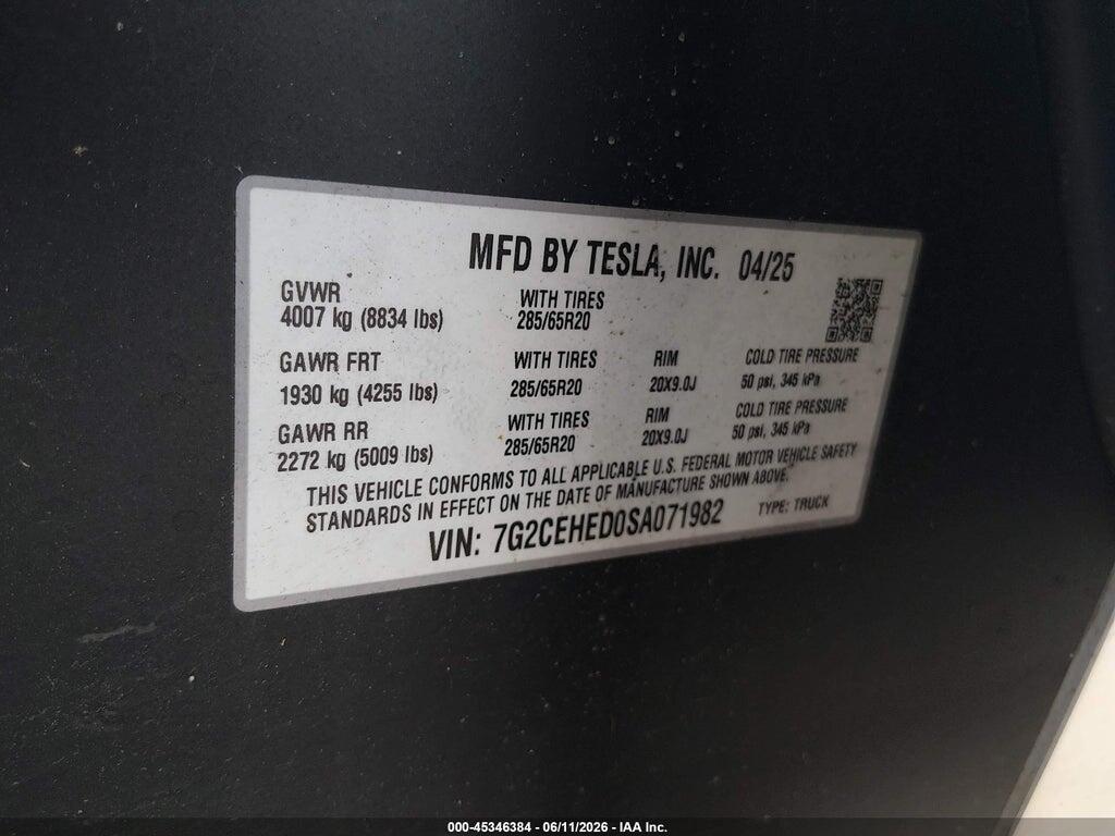 7G2CEHED0SA071982 2025 TESLA CYBERTRUCK photo no. 9
