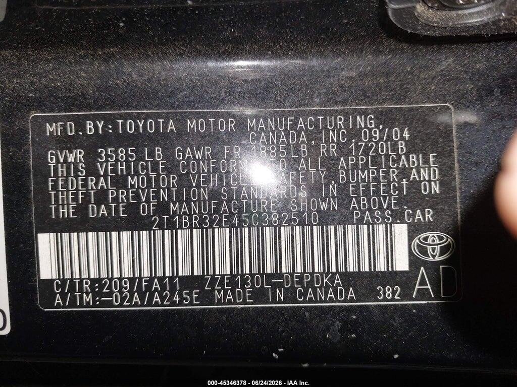 2T1BR32E45C382510 2005 TOYOTA COROLLA photo no. 9