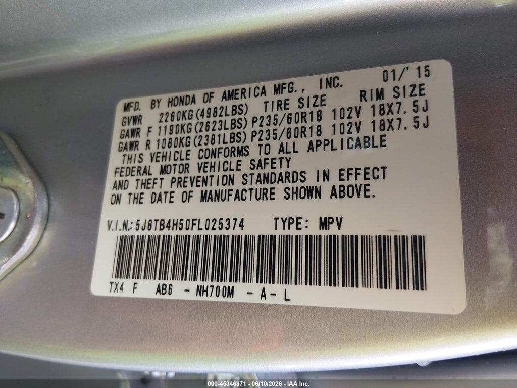 5J8TB4H50FL025374 2015 ACURA RDX photo no. 9