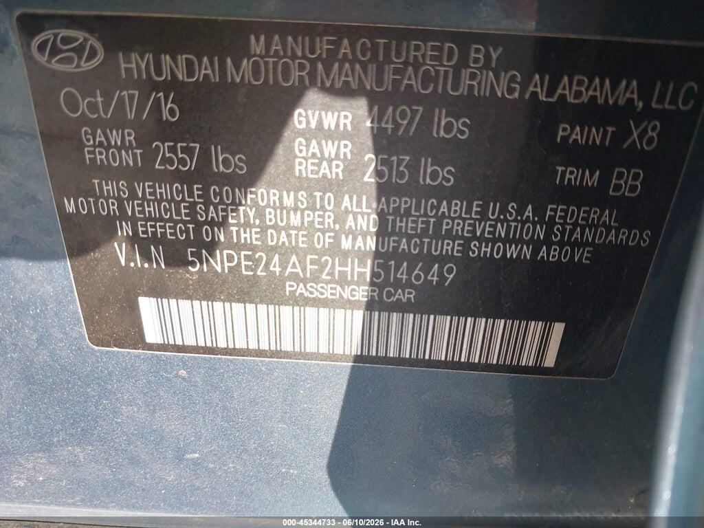 5NPE24AF2HH514649 2017 HYUNDAI SONATA photo no. 8