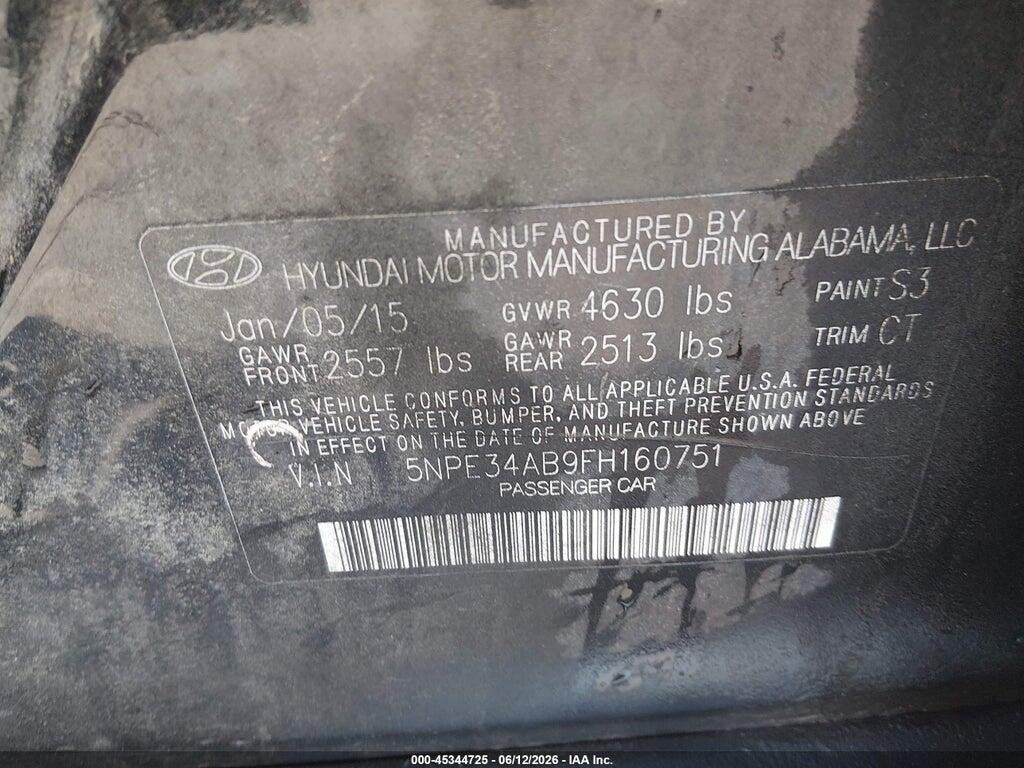 5NPE34AB9FH160751 2015 HYUNDAI SONATA photo no. 9