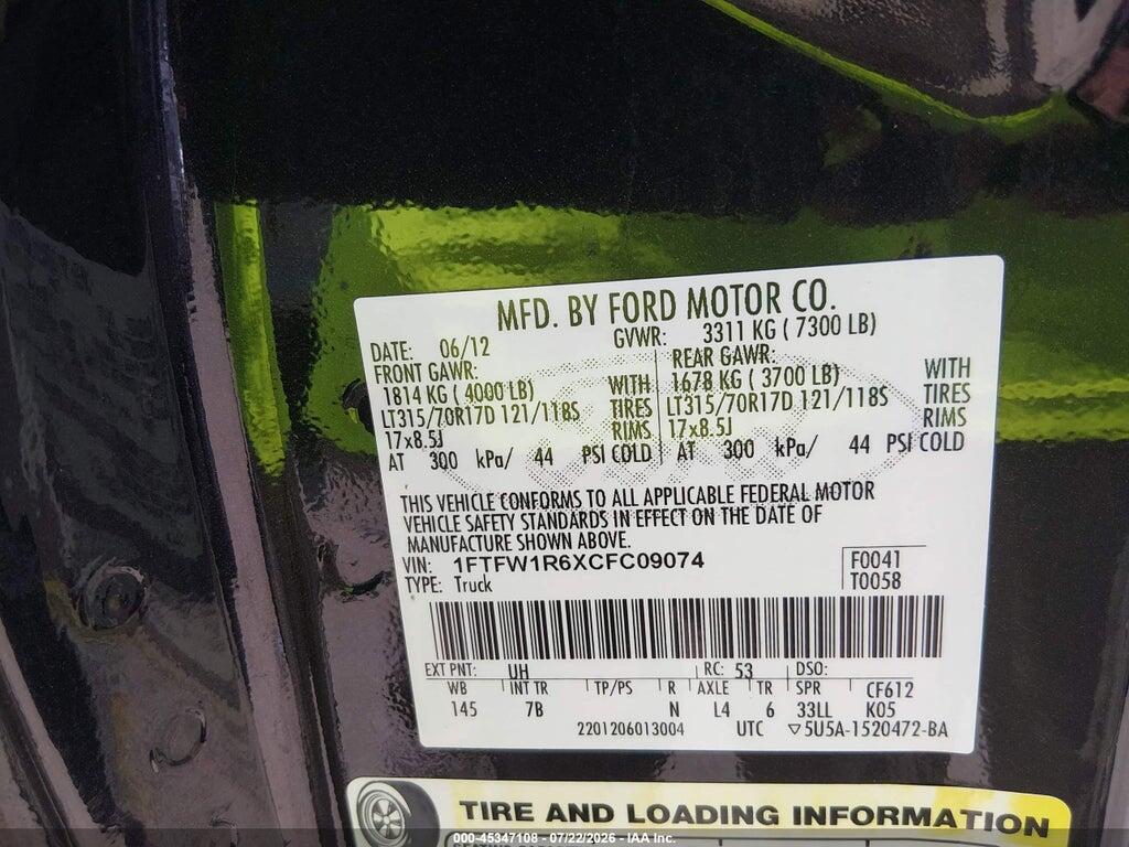 1FTFW1R6XCFC09074 2012 FORD F-150 photo no. 9
