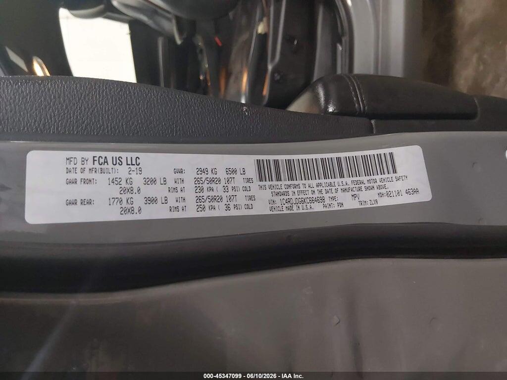 1C4RDJDG6KC664698 2019 DODGE DURANGO photo no. 9