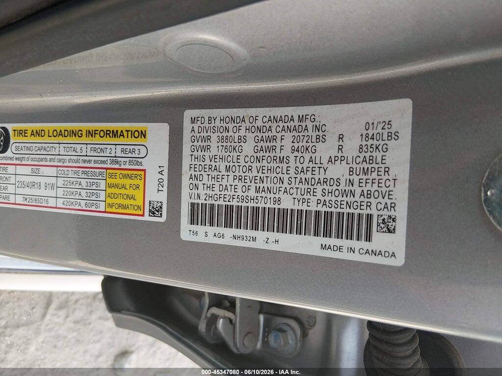 2HGFE2F59SH570198 2025 HONDA CIVIC photo no. 9