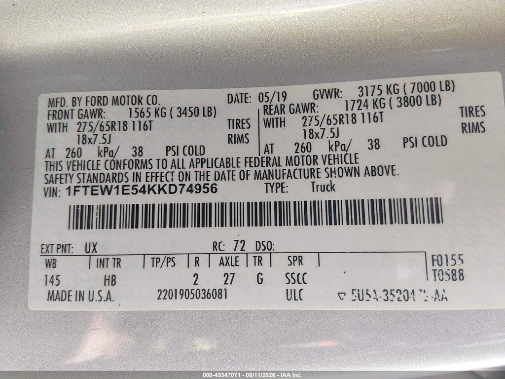 1FTEW1E54KKD74956 2019 FORD F-150 photo no. 9