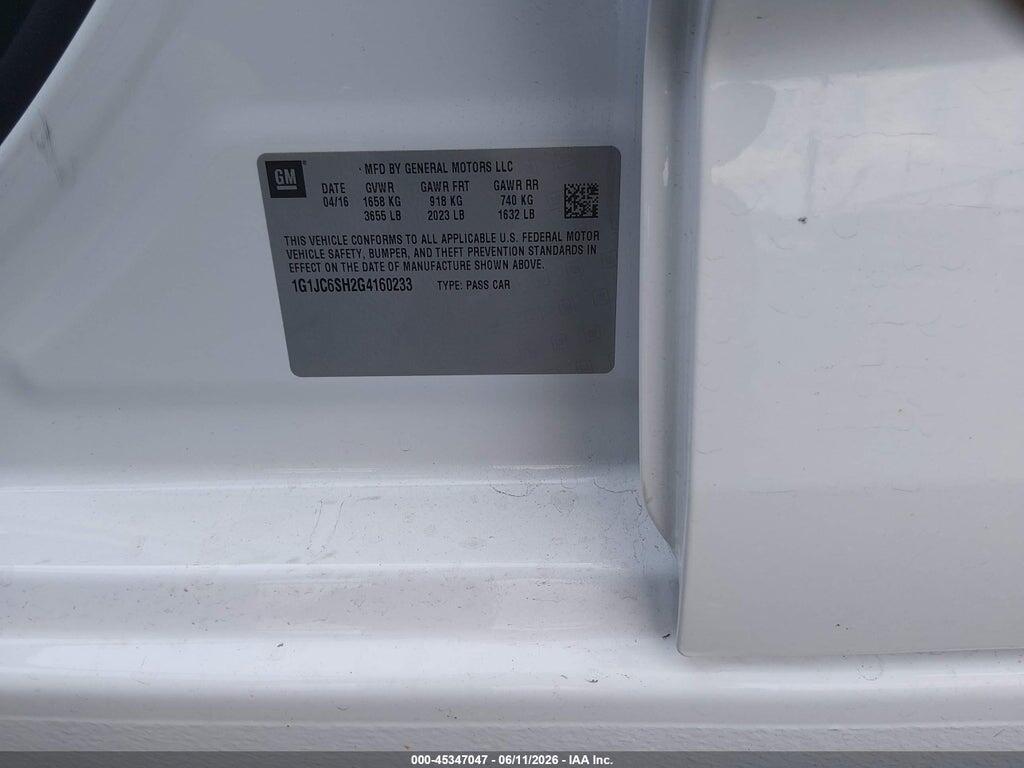 1G1JC6SH2G4160233 2016 CHEVROLET SONIC photo no. 9