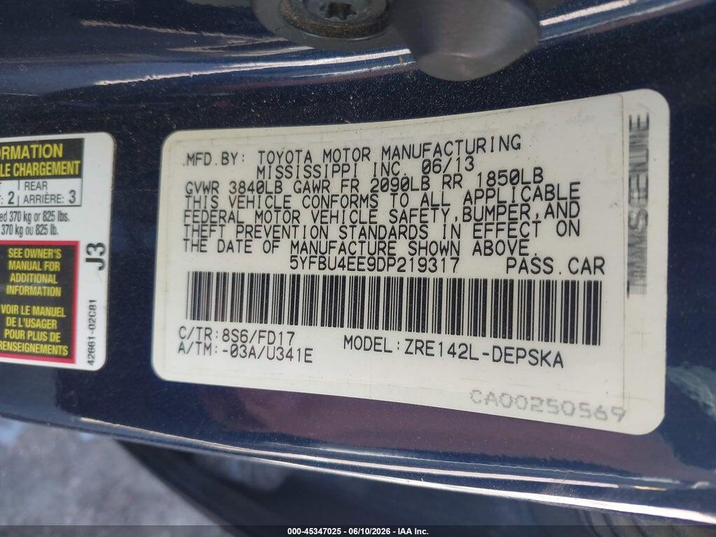 5YFBU4EE9DP219317 2013 TOYOTA COROLLA photo no. 9