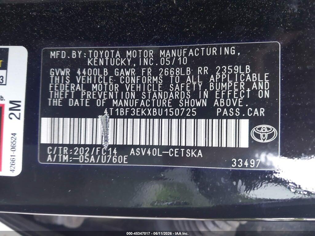 4T1BF3EKXBU150725 2011 TOYOTA CAMRY photo no. 9