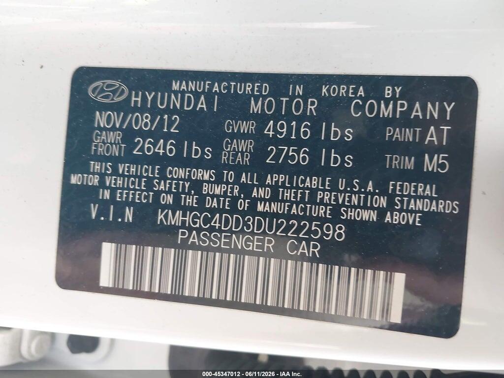 KMHGC4DD3DU222598 2013 HYUNDAI GENESIS photo no. 9