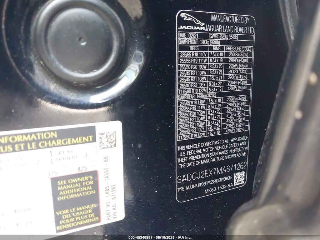 SADCJ2EX7MA671262 2021 JAGUAR F-PACE photo no. 9
