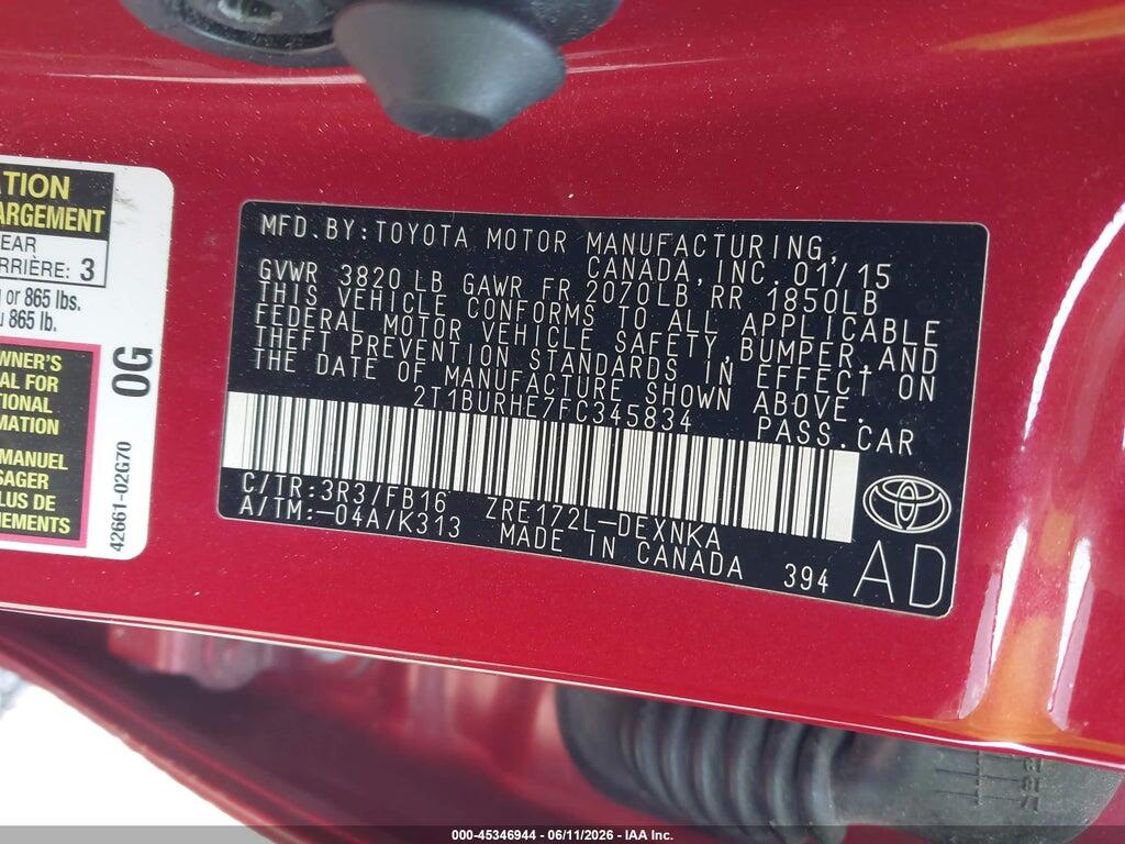 2T1BURHE7FC345834 2015 TOYOTA COROLLA photo no. 9