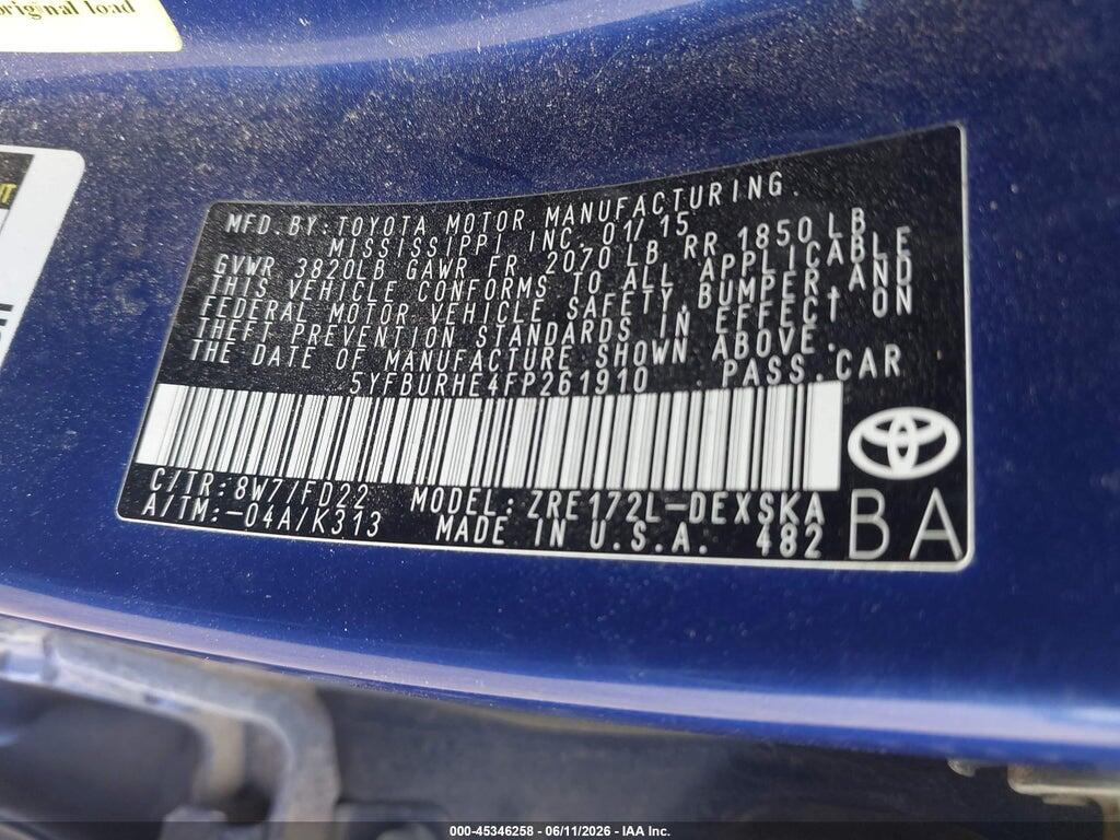 5YFBURHE4FP261910 2015 TOYOTA COROLLA photo no. 9