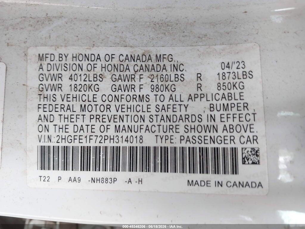 2HGFE1F72PH314018 2023 HONDA CIVIC photo no. 9