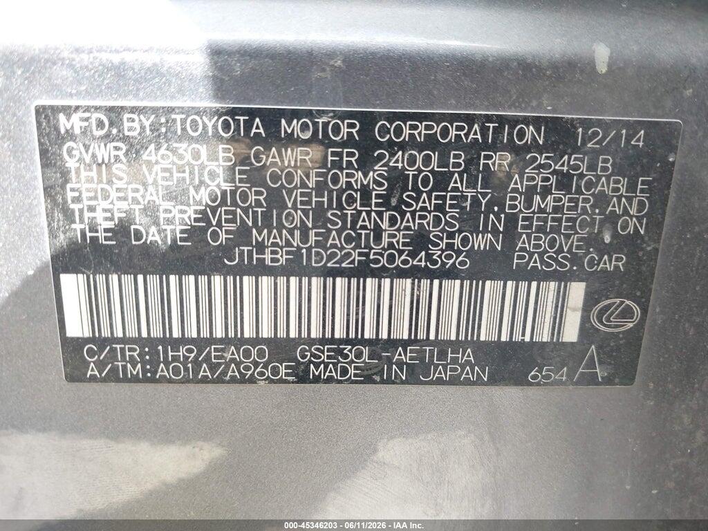 JTHBF1D22F5064396 2015 LEXUS IS 250 photo no. 9