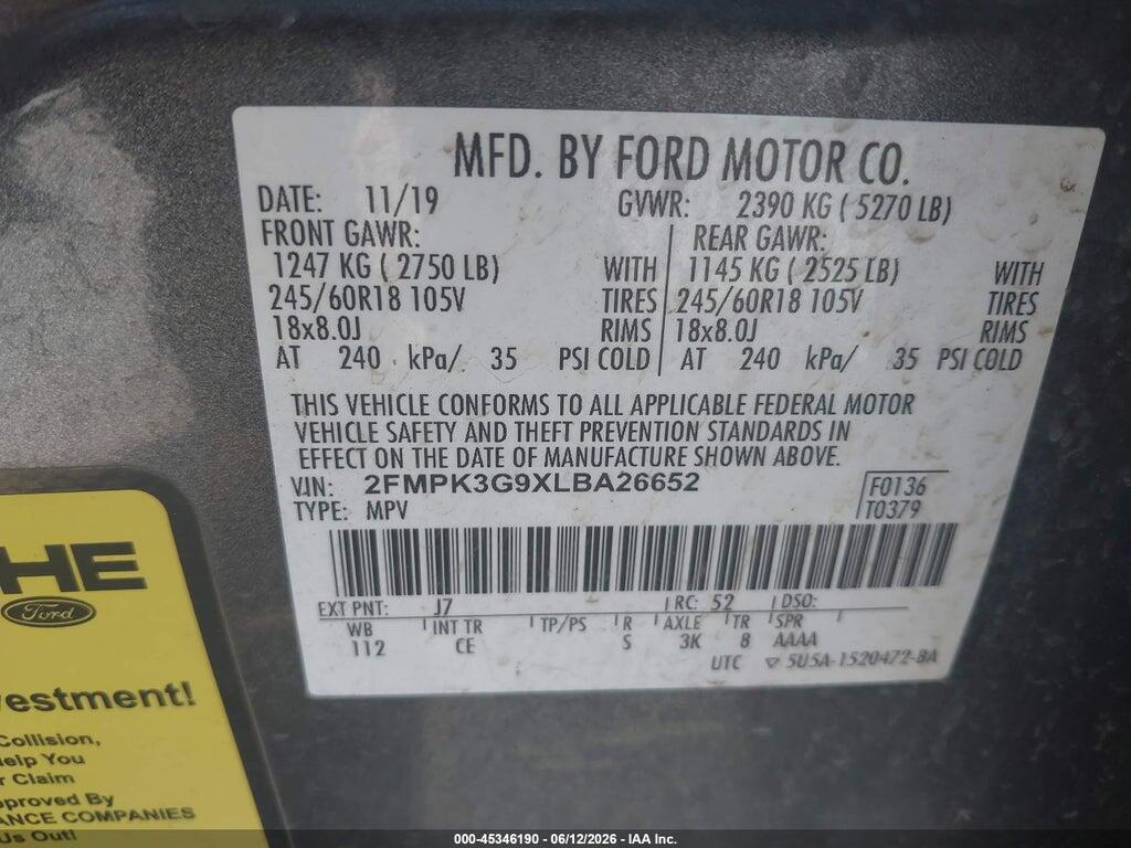 2FMPK3G9XLBA26652 2020 FORD EDGE photo no. 9