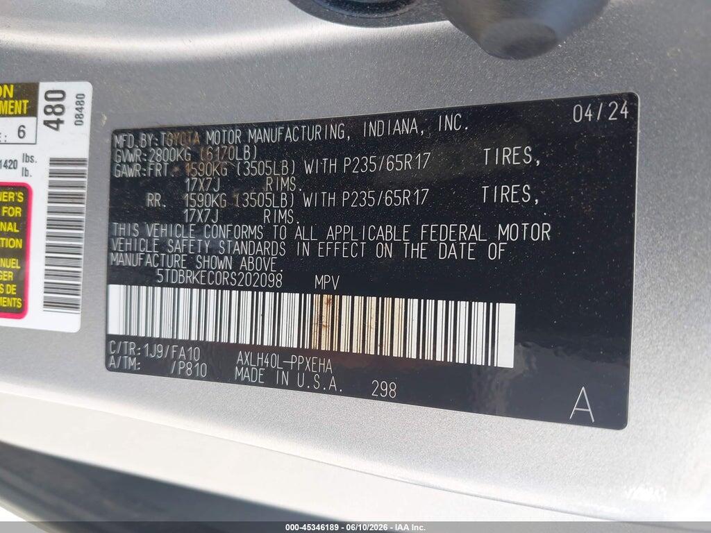 5TDBRKEC0RS202098 2024 TOYOTA SIENNA photo no. 9