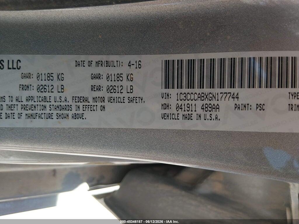 1C3CCCABXGN177744 2016 CHRYSLER 200 photo no. 9