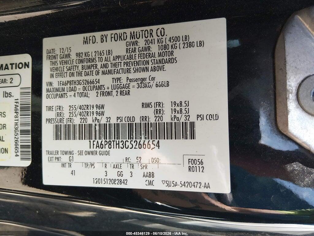 1FA6P8TH3G5266654 2016 FORD MUSTANG photo no. 9