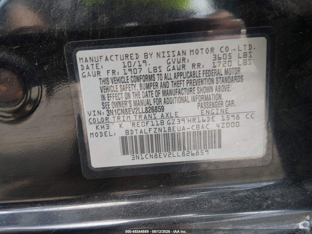 3N1CN8EV2LL826859 2020 NISSAN VERSA photo no. 9