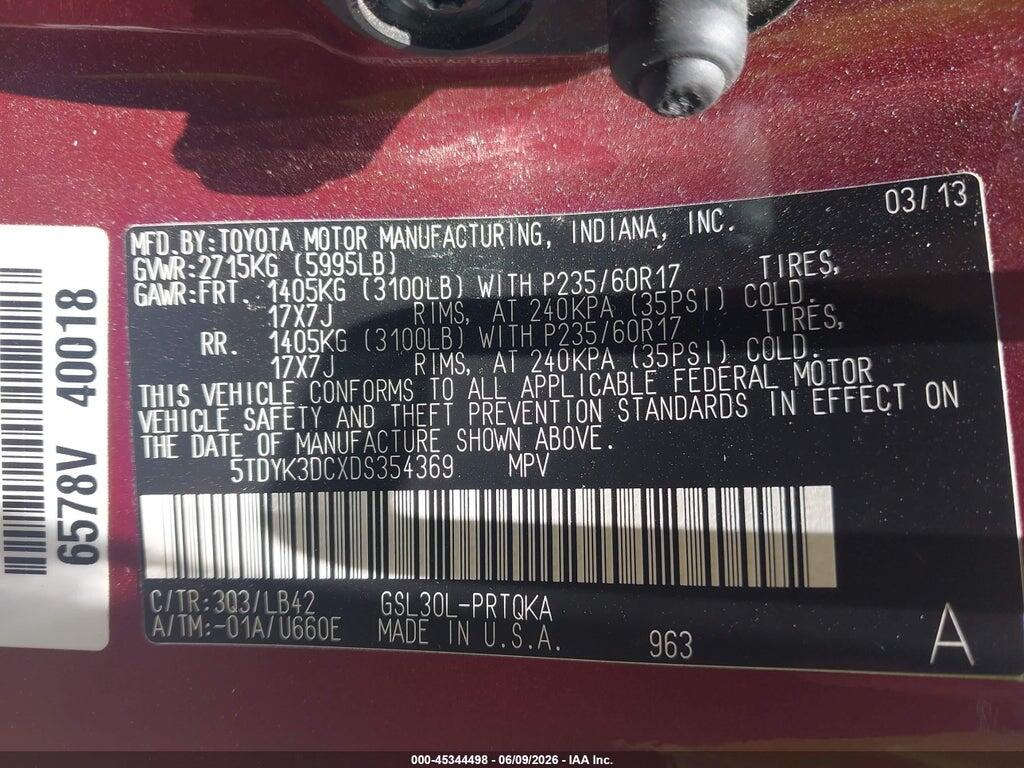 5TDYK3DCXDS354369 2013 TOYOTA SIENNA photo no. 9