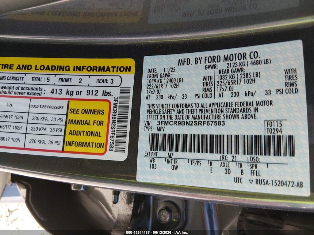 3FMCR9BN2SRF67583 2025 FORD BRONCO SPORT photo no. 9