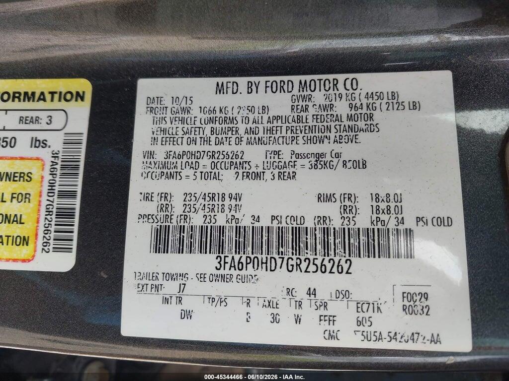3FA6P0HD7GR256262 2016 FORD FUSION photo no. 9