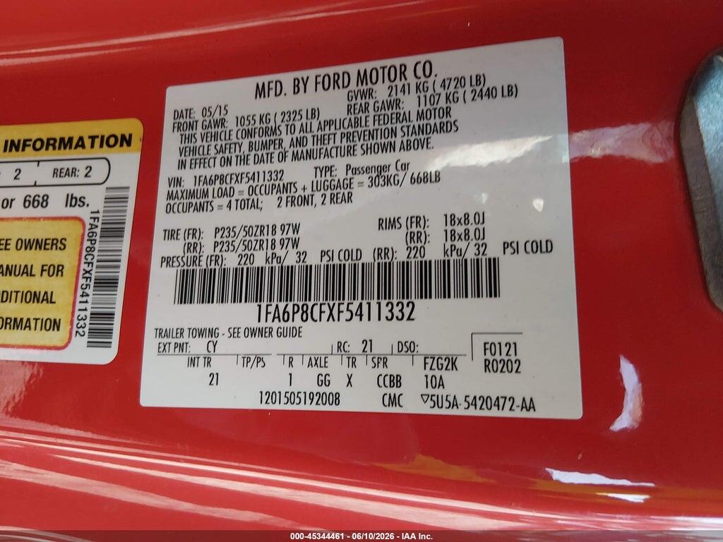1FA6P8CFXF5411332 2015 FORD MUSTANG photo no. 9