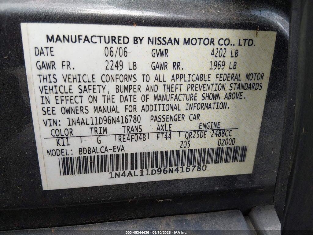 1N4AL11D96N416780 2006 NISSAN ALTIMA photo no. 9