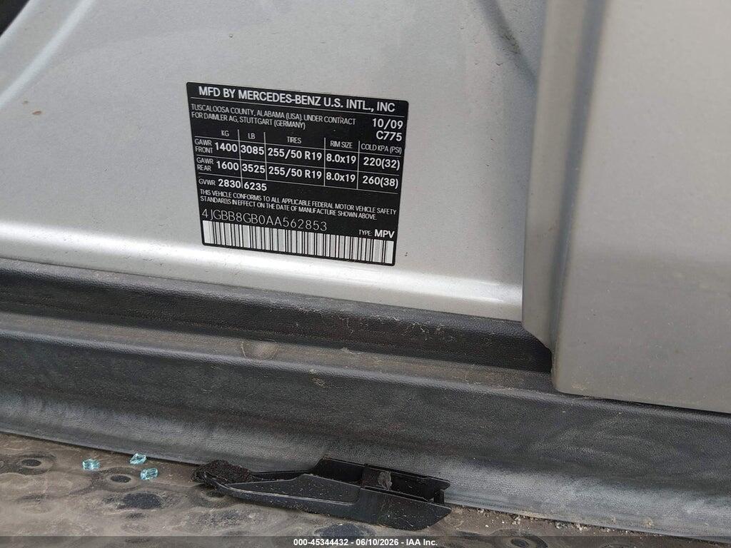 4JGBB8GB0AA562853 2010 MERCEDES-BENZ ML 350 photo no. 9