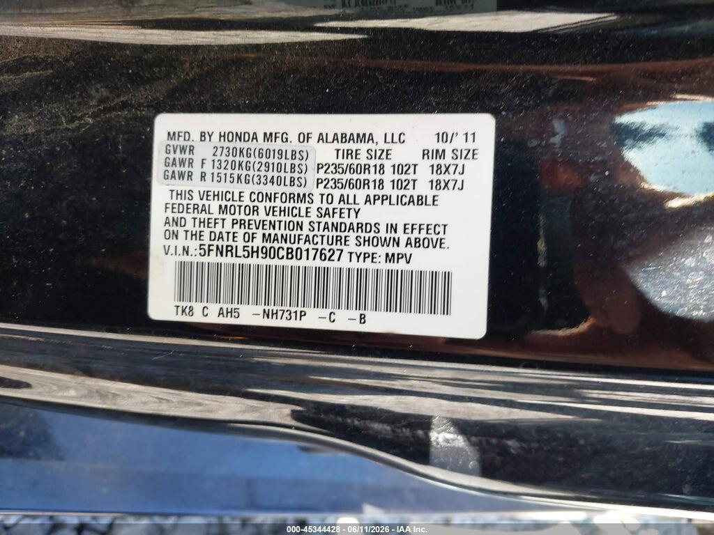 5FNRL5H90CB017627 2012 HONDA ODYSSEY photo no. 9