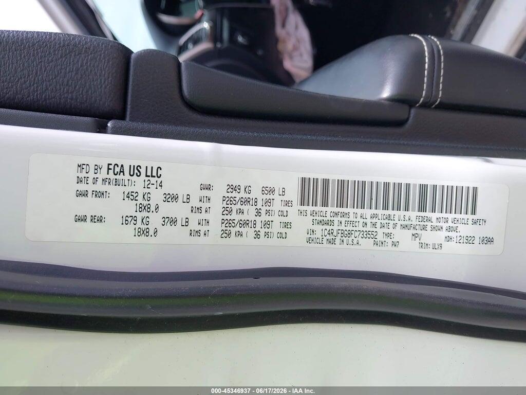 1C4RJFBG8FC733552 2015 JEEP GRAND CHEROKEE photo no. 9