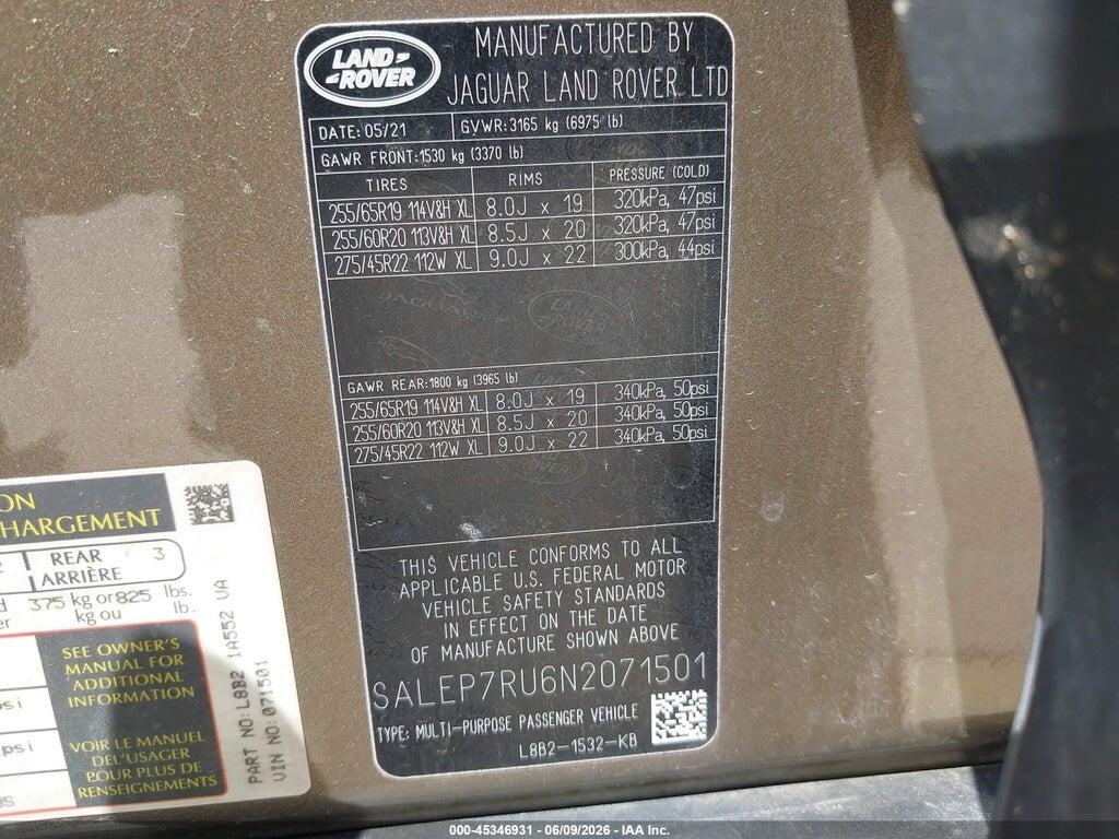 SALEP7RU6N2071501 2022 LAND ROVER DEFENDER photo no. 9