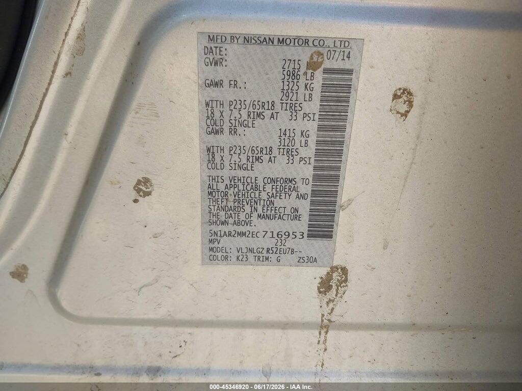 5N1AR2MM2EC716953 2014 NISSAN PATHFINDER photo no. 9