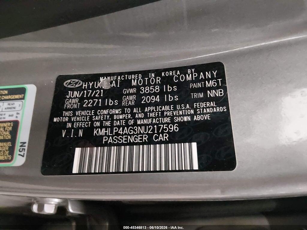 KMHLP4AG3NU217596 2022 HYUNDAI ELANTRA photo no. 9