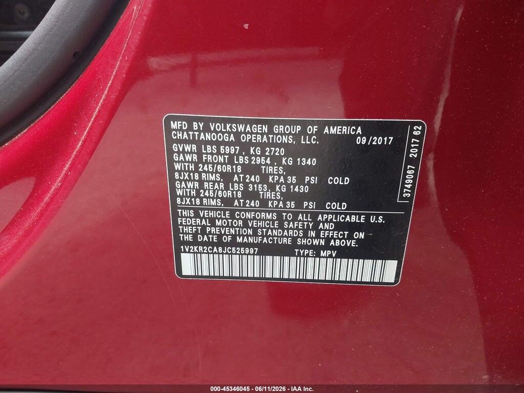 1V2KR2CA8JC525997 2018 VOLKSWAGEN ATLAS photo no. 9