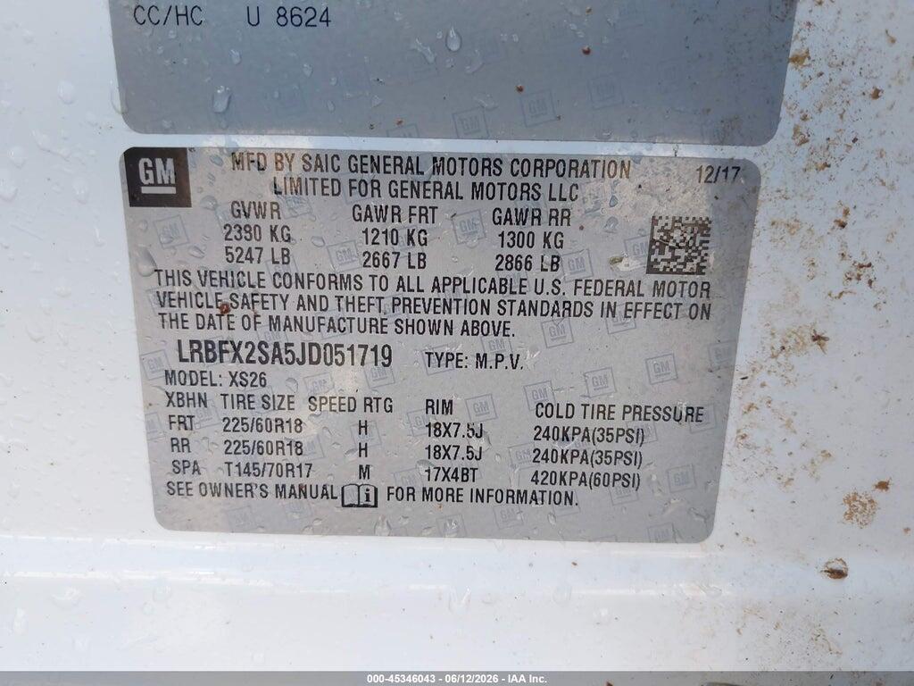 LRBFX2SA5JD051719 2018 BUICK ENVISION photo no. 9
