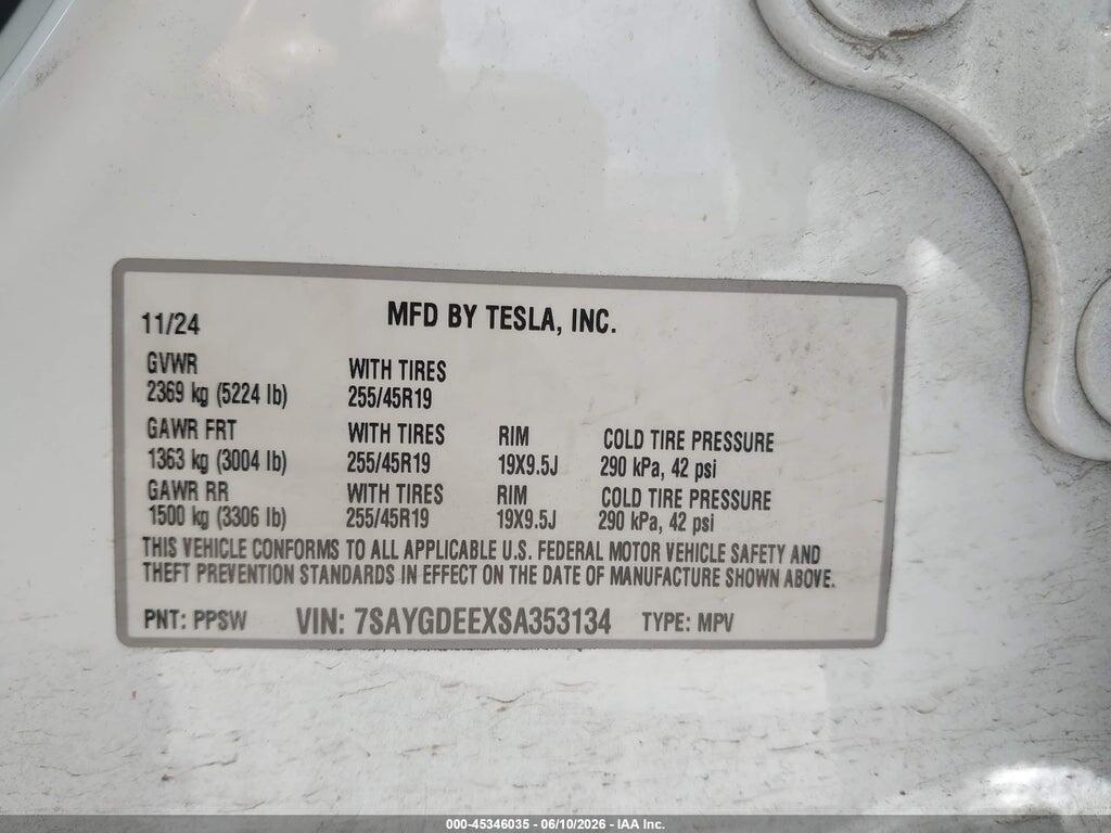 7SAYGDEEXSA353134 2025 TESLA MODEL Y photo no. 9