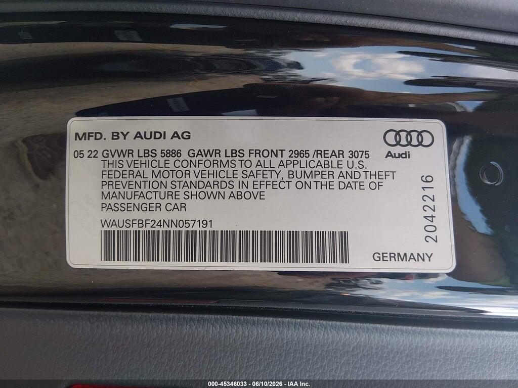 WAUSFBF24NN057191 2022 AUDI S7 SPORTBACK photo no. 9