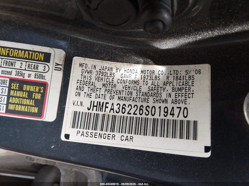JHMFA36226S019470 2006 HONDA CIVIC HYBRID photo no. 9