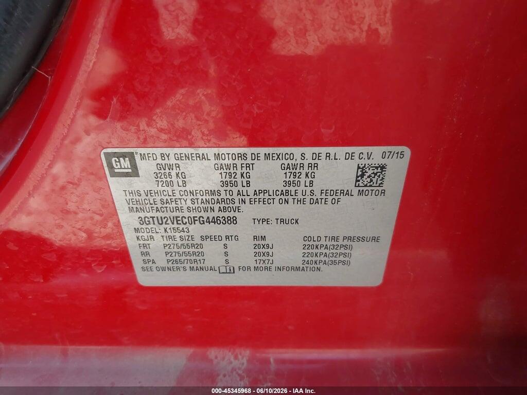 3GTU2VEC0FG446388 2015 GMC SIERRA 1500 photo no. 9