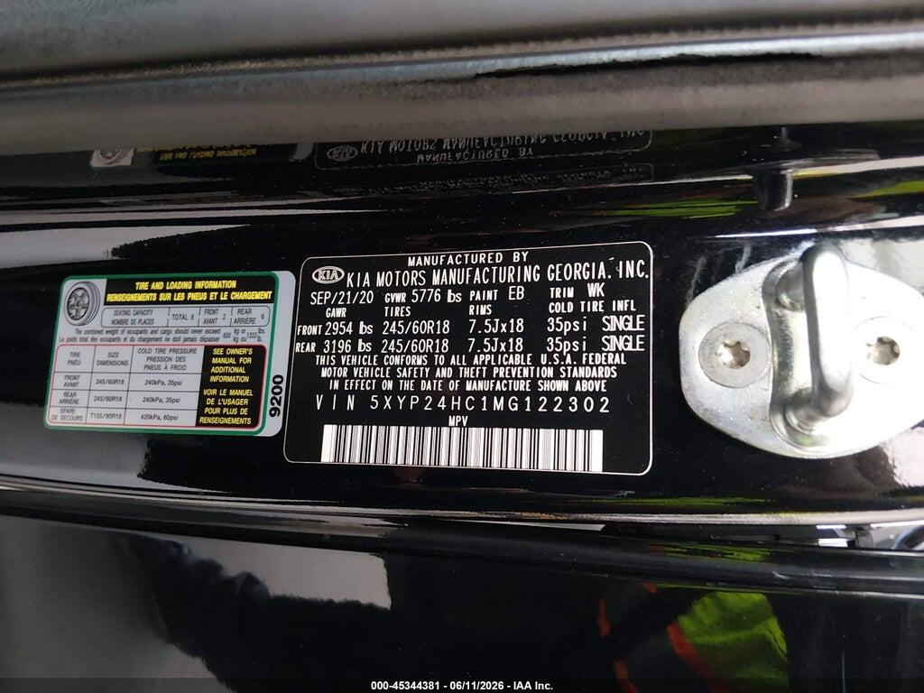 5XYP24HC1MG122302 2021 KIA TELLURIDE photo no. 9