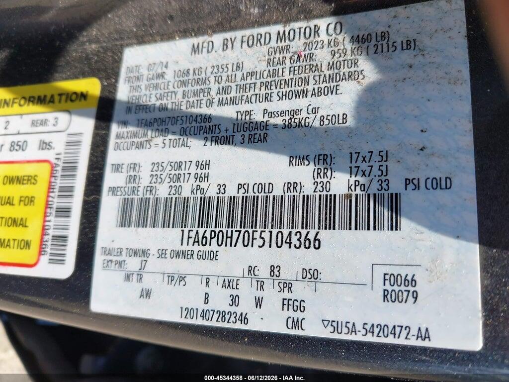 1FA6P0H70F5104366 2015 FORD FUSION photo no. 9