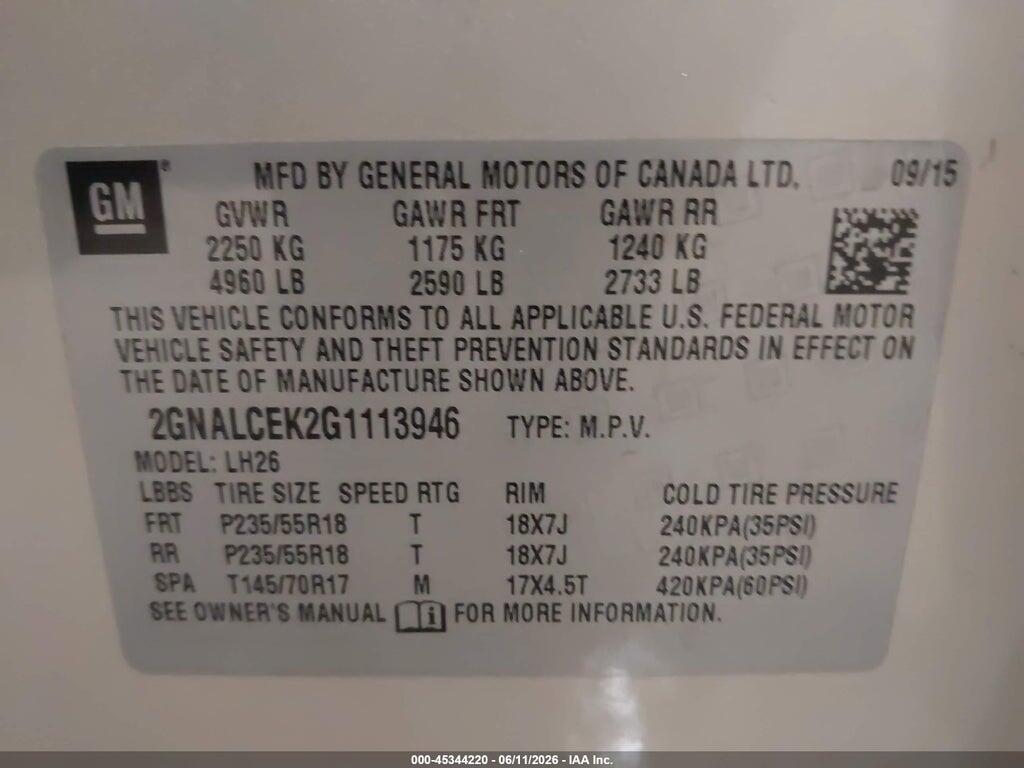 2GNALCEK2G1113946 2016 CHEVROLET EQUINOX photo no. 9