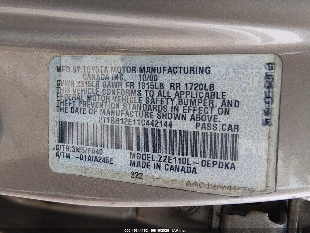 2T1BR12E11C442144 2001 TOYOTA COROLLA photo no. 9