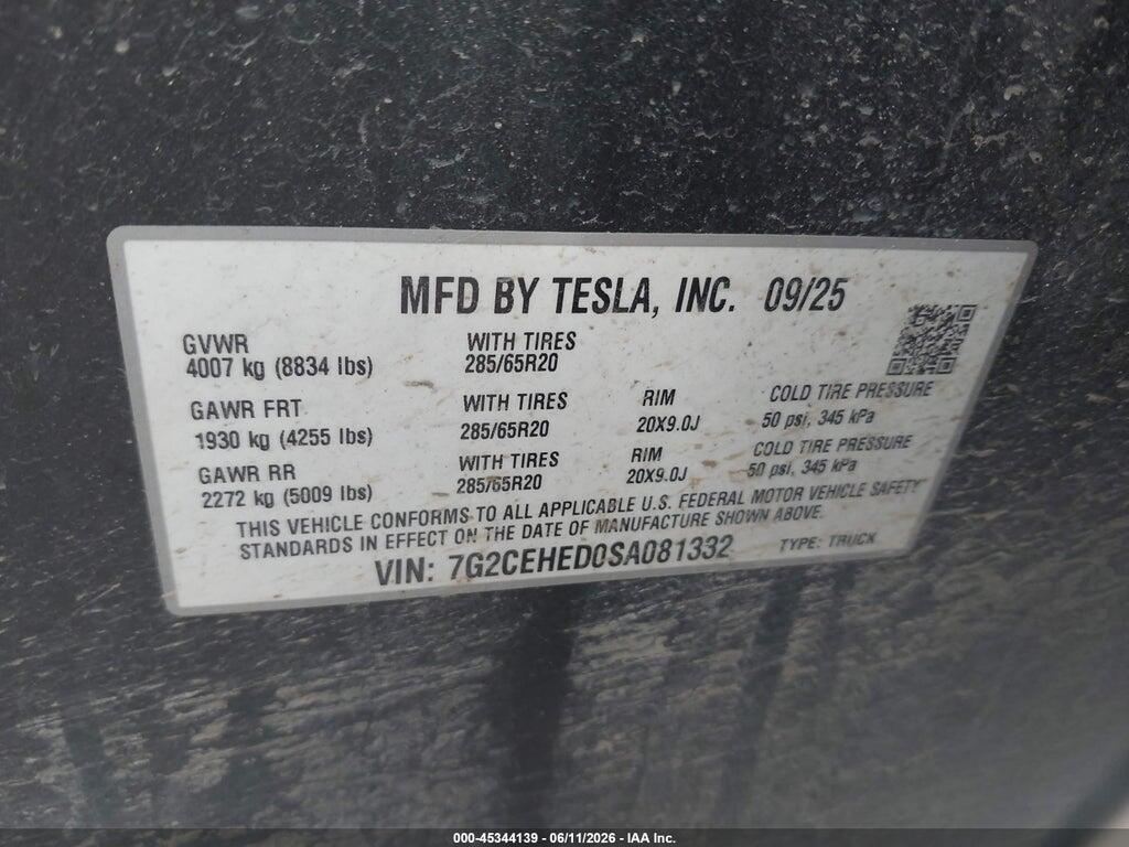 7G2CEHED0SA081332 2025 TESLA CYBERTRUCK photo no. 9